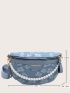 Floral Pattern Faux Pearl Decor Waist Bag