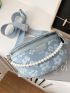 Floral Pattern Faux Pearl Decor Waist Bag