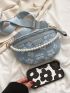 Floral Pattern Faux Pearl Decor Waist Bag