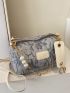 Mini Jacquard Letter Patch Decor Faux Pearl Beaded Shoulder Bag