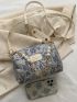 Mini Jacquard Letter Patch Decor Faux Pearl Beaded Shoulder Bag