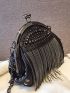 Studded & Fringe Decor Kiss Lock Novelty Bag, Mothers Day Gift For Mom