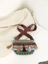 Colorblock Tassel Decor Nylon Fanny Pack