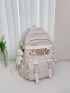 Mesh Panel Letter Patch Decor Functional Backpack With Bear Bag Charm