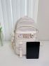 Mesh Panel Letter Patch Decor Functional Backpack With Bear Bag Charm