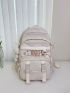 Mesh Panel Letter Patch Decor Functional Backpack With Bear Bag Charm