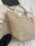 Twilly Scarf Decor Straw Bag Large Capacity Shoulder Tote Bag For Vacation