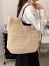 Twilly Scarf Decor Straw Bag Large Capacity Shoulder Tote Bag For Vacation