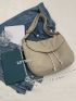 Drawstring Detail Flap Square Bag