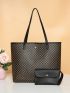 Geometric Pattern Contrast Binding Shoulder Tote Bag With Small Pouch