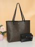 Geometric Pattern Contrast Binding Shoulder Tote Bag With Small Pouch