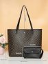 Geometric Pattern Contrast Binding Shoulder Tote Bag With Small Pouch