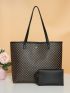 Geometric Pattern Contrast Binding Shoulder Tote Bag With Small Pouch