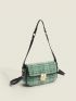 Plaid Pattern Twist Lock Flap Baguette Bag