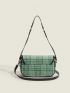 Plaid Pattern Twist Lock Flap Baguette Bag