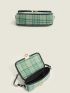 Plaid Pattern Twist Lock Flap Baguette Bag