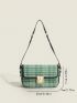 Plaid Pattern Twist Lock Flap Baguette Bag