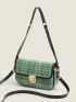 Plaid Pattern Twist Lock Flap Baguette Bag