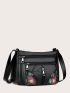 Floral Graphic Zip Front Crossbody Bag