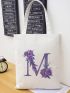 Letter & Floral Pattern Shopper Bag