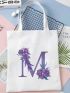 Letter & Floral Pattern Shopper Bag