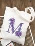 Letter & Floral Pattern Shopper Bag