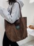 Letter Patch Decor Shoulder Tote Bag