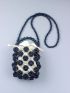 Mini Faux Pearl Decor Hollow Out Drawstring Design Square Bag