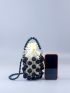 Mini Faux Pearl Decor Hollow Out Drawstring Design Square Bag