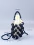 Mini Faux Pearl Decor Hollow Out Drawstring Design Square Bag