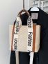 Contrast Letter Tape Straw Bag