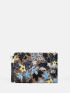 Floral Applique Detail Sequins Colorblock Straw Bag