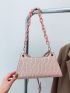 Crocodile Embossed Chain Baguette Bag