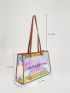 Holographic Letter Graphic Contrast Binding Transparent Shoulder Tote Bag