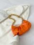 Neon Orange Minimalist Chain Ruched Bag