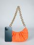 Neon Orange Minimalist Chain Ruched Bag