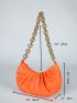 Neon Orange Minimalist Chain Ruched Bag