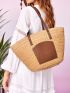 Two Tone Double Handle Straw Bag