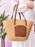 Two Tone Double Handle Straw Bag