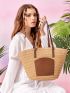 Two Tone Double Handle Straw Bag