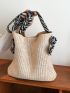 Zebra Striped Strap Straw Bag