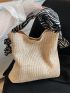 Zebra Striped Strap Straw Bag