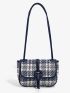 Canvas Plaid Pattern Flap Shoulder Bag