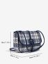 Canvas Plaid Pattern Flap Shoulder Bag