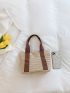 Contrast Tape Double Handle Straw Bag