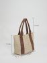 Contrast Tape Double Handle Straw Bag