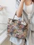 Floral Pattern Shoulder Tote Bag