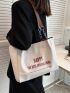 Letter Graphic Shoulder Tote Bag