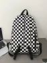 Checkered Print Mesh Detail Functional Backpack With Bag Charm