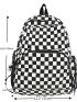 Checkered Print Mesh Detail Functional Backpack With Bag Charm